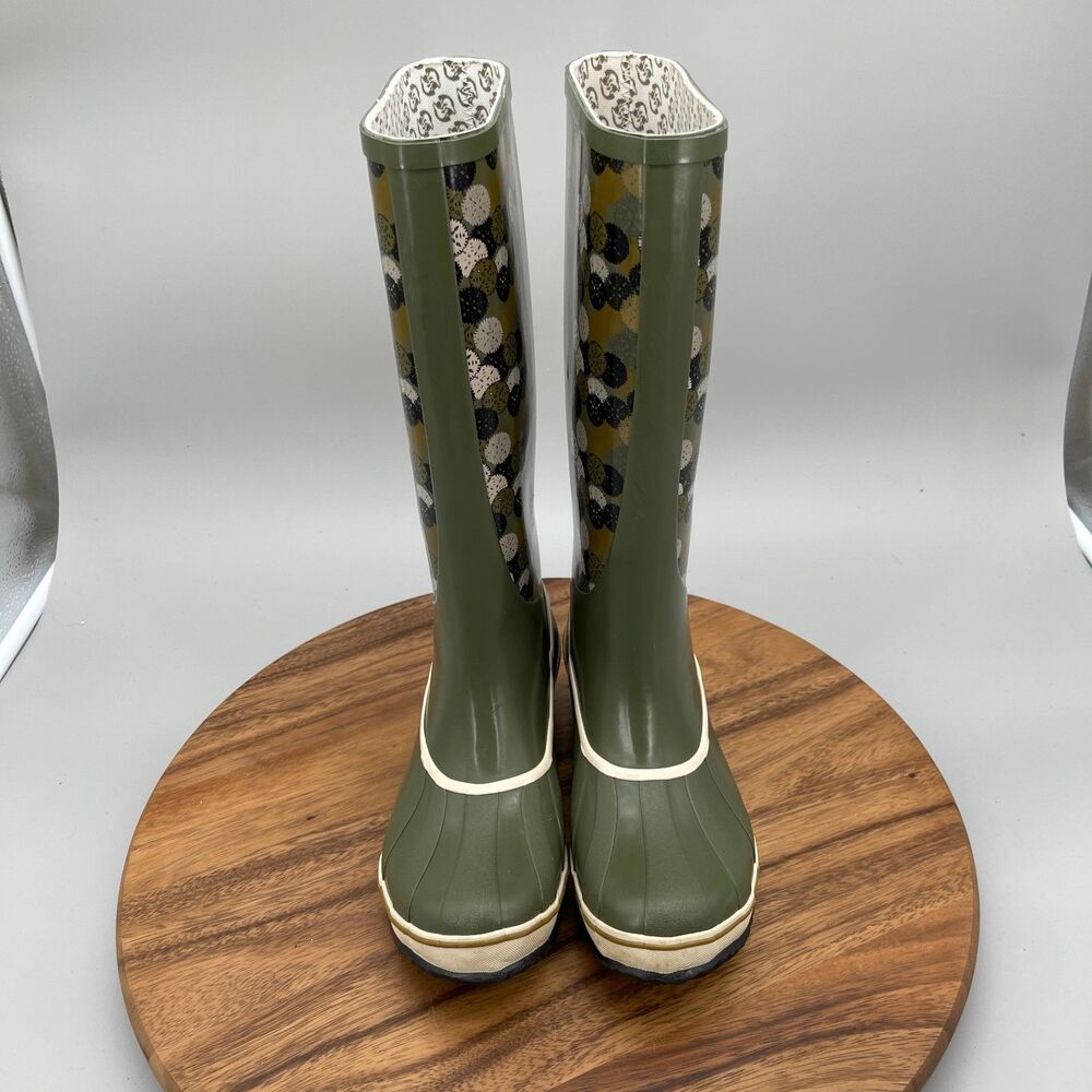Sorel Sorellington Graphic Rain Boots Womens Size 6 Green Tall Duck Shoes - Picture 2 of 8